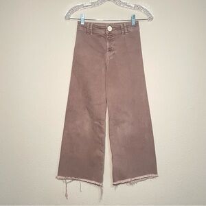 Zara Kids Size 9 Girl's Dark Tan Denim Wide Leg Stretch Jeans Adjustable‎ Waist
